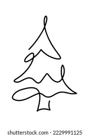 Arte de línea de pino de pino vectorial de Navidad. Dibujo continuo de una línea. diseño minimalista de ilustración para navidad y concepto de tipo Año Nuevo.