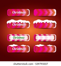 Christmas vector pink glossy buttons set on classic red background. web pink christmas sale buttons with snow, ice border