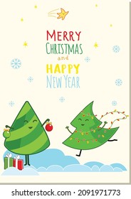 Christmas vector postcard with cute character 