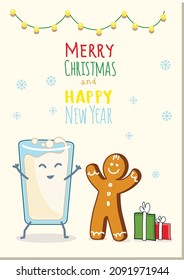 Christmas vector postcard with cute character 