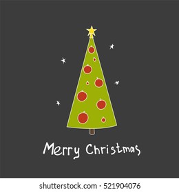 Christmas vector postcard with fir trees and a handwritten greeting. Hand drawn illustration.