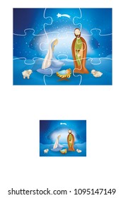 Christmas vector puzzle with nativity scene