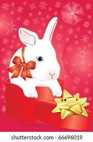 Christmas vector of rabbit with ribbon in the red box