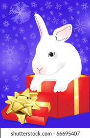 Christmas vector of rabbit sitting in the red giftbox