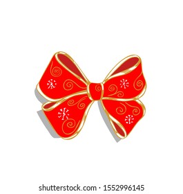 Christmas vector red bow  with snowflakes for decoration.