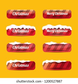 Christmas vector red glossy buttons set isolated on orange background. web red christmas sale buttons with snow, ice border