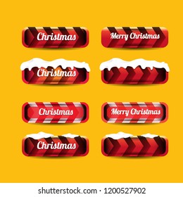 Christmas vector red glossy buttons set isolated on orange background. web red christmas sale buttons with snow, ice border