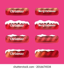 Weihnachtsvektorknöpfe mit rotem Glossar einzeln auf rosafarbenem Hintergrund. Kollektion von Web-Rot-Weihnachtsknöpfen mit Schnee- und Eisgrenze 