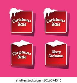 Christmas vector red glossy buttons set isolated on pink background. web red christmas sale buttons collection with snow and ice border 