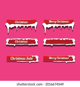 Christmas vector red glossy buttons set isolated on pink background. web red christmas sale buttons collection with snow and ice border 