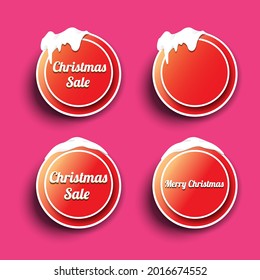 Christmas vector red glossy buttons set isolated on pink background. web red christmas sale buttons collection with snow and ice border 