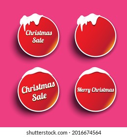 Christmas vector red glossy buttons set isolated on pink background. web red christmas sale buttons collection with snow and ice border 
