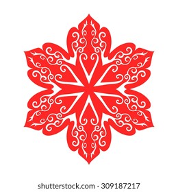 Christmas vector red snowflake isolated on white background.