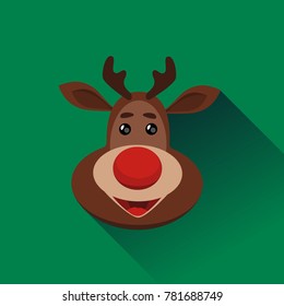 Christmas vector reindeer Rudolph with red nose, cute icon or logo for your design brand  