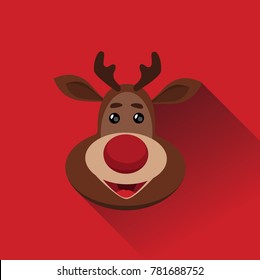 Christmas vector reindeer Rudolph with red nose, cute icon or logo for your design brand  