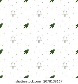 Christmas vector repeat pattern, simple Christmas theme vector repeat pattern with Christmas tree  and Stars, Hand drawn vector repeat pattern for textile, gift wrapper, fabric, web backdrop .