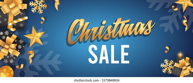 christmas vector sale banner white background banner template with glitter gold elements snowflakes stars gifts vacation star party abstract holiday background scene ball new gold ceremony performance