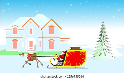 Christmas Vector Santa Claus Snow House