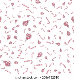 Christmas vector seamless blue pattern with candy canes. Background for wrapping paper, fabric print, greeting cards design
