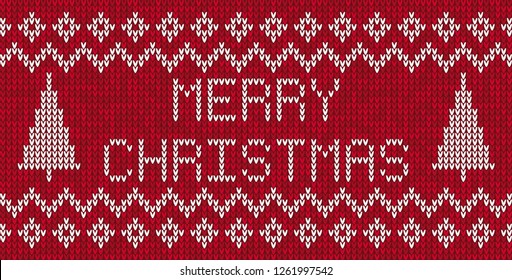 Christmas vector seamless knitting with text Merry Christmas - Vector