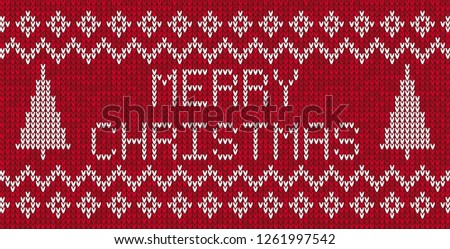 Christmas vector seamless knitting with text Merry Christmas - Vector