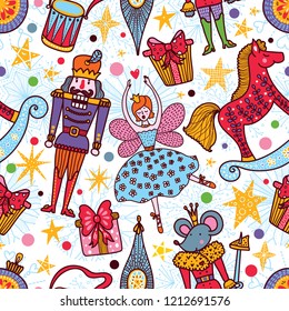 Christmas vector seamless Nutcracker pattern.  Seamless pattern can be used for wallpaper, pattern fills, web page background, surface textures.