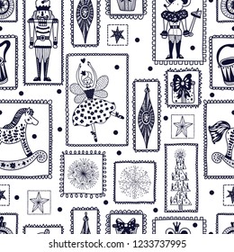 Christmas vector seamless Nutcracker pattern.  Seamless pattern can be used for wallpaper, pattern fills, web page background, surface textures.