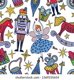 Christmas vector seamless Nutcracker pattern.  Seamless pattern can be used for wallpaper, pattern fills, web page background, surface textures.