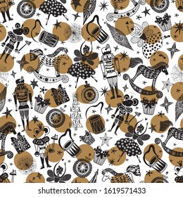 Christmas vector seamless Nutcracker pattern.  Seamless pattern can be used for wallpaper, pattern fills, web page background, surface textures.
