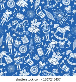 Christmas vector seamless Nutcracker pattern.  Сan be used for wallpaper, pattern fills, web page background, surface textures.