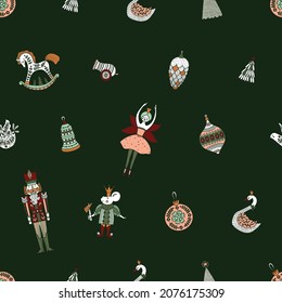 Christmas vector seamless Nutcracker pattern. Seamless pattern can be used for wallpaper, pattern fills, web page background, surface textures.