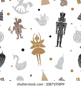 Christmas vector seamless Nutcracker pattern. Can be used for wallpaper, pattern fills, web page background, surface textures.