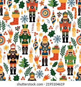 Christmas vector seamless Nutcracker pattern. Can be used for wallpaper, pattern fills, web page background, surface textures.