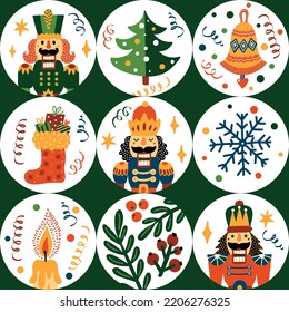 Christmas vector seamless Nutcracker pattern. Polka dot. Seamless pattern can be used for wallpaper, pattern fills, web page background, surface textures.