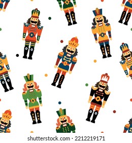 Vector de Navidad sin fisuras Patrón Nutcracker. Se puede usar para papel tapiz, rellenos de patrones, fondo de página web, texturas superficiales.