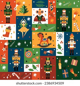 Christmas vector seamless Nutcracker pattern.  Сan be used for wallpaper, pattern fills, web page background, surface textures.