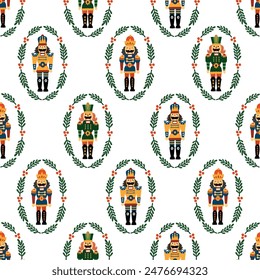 Christmas vector seamless Nutcracker pattern.  Seamless pattern can be used for wallpaper, pattern fills, web page background, surface textures.