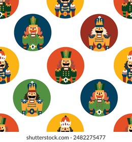 Christmas vector seamless Nutcracker pattern. Сan be used for wallpaper, pattern fills, web page background, surface textures. Polka dot.