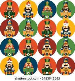 Christmas vector seamless Nutcracker pattern. Сan be used for wallpaper, pattern fills, web page background, surface textures. Polka dot.