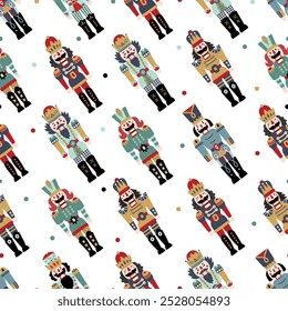 Christmas vector seamless Nutcracker pattern.  Seamless pattern can be used for wallpaper, pattern fills, web page background, surface textures.