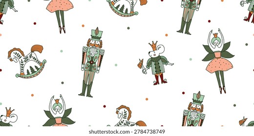 Christmas vector seamless Nutcracker pattern. Can be used for wallpaper, pattern fills, web page background, surface textures.