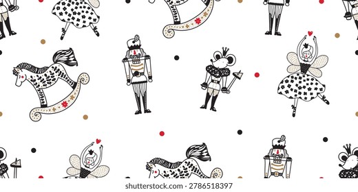 Christmas vector seamless Nutcracker pattern. Can be used for wallpaper, pattern fills, web page background, surface textures.