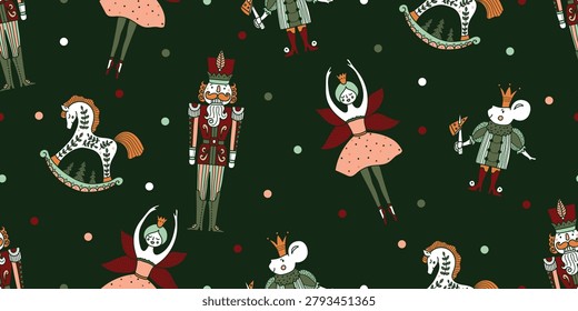Christmas vector seamless Nutcracker pattern. Can be used for wallpaper, pattern fills, web page background, surface textures.