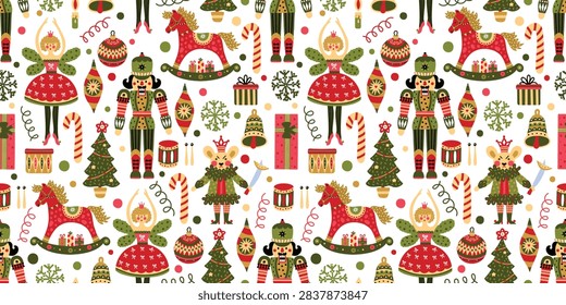 Christmas vector seamless Nutcracker pattern. Can be used for wallpaper, pattern fills, web page background, surface textures.