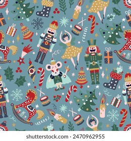 Christmas vector seamless Nutcracker pattern.Seamless pattern can be used for wallpaper, pattern fills, web page background, surface textures.