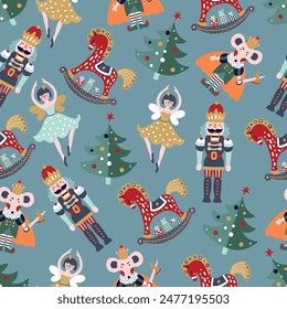 Christmas vector seamless Nutcracker pattern.Seamless pattern can be used for wallpaper, pattern fills, web page background, surface textures.