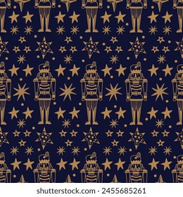 Christmas vector seamless Nutcracker and stars pattern.  Seamless pattern can be used for wallpaper, pattern fills, web page background, surface textures.