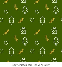 Christmas vector seamless pattern. Beautiful Xmas pattern with ornaments. Christmas wrapping paper