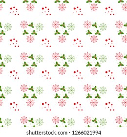 Christmas vector seamless pattern. Christmas seamless pattern with berry,Snowflakes background.Bright winter ornament .