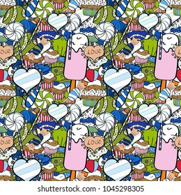 Christmas vector seamless pattern with candies on white, neutral and black background. New year Vector illustration. Wrapping paper for Christmas gifts.